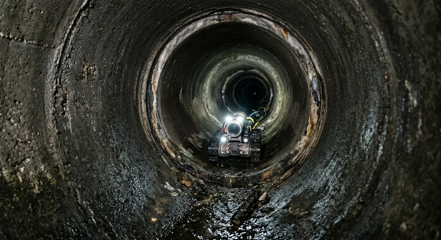 Robotic sewer camera inspecting pipe interior for Drain Snake Service in Newton